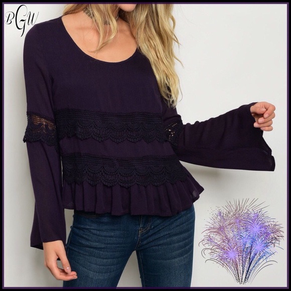 🔥Sale Best Seller Bell Sleeve Top W Lace Detail - Picture 4 of 4
